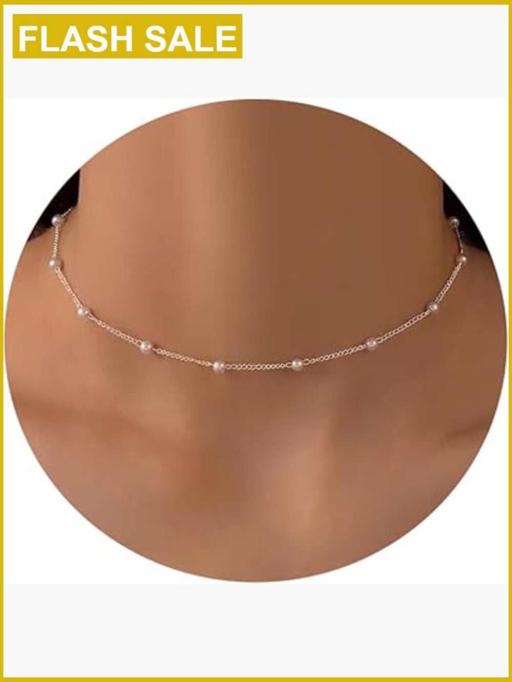 Layered Pearl Herringbone Chain Necklace, 14K Gold Plated, 14+2 Inch, Lobster